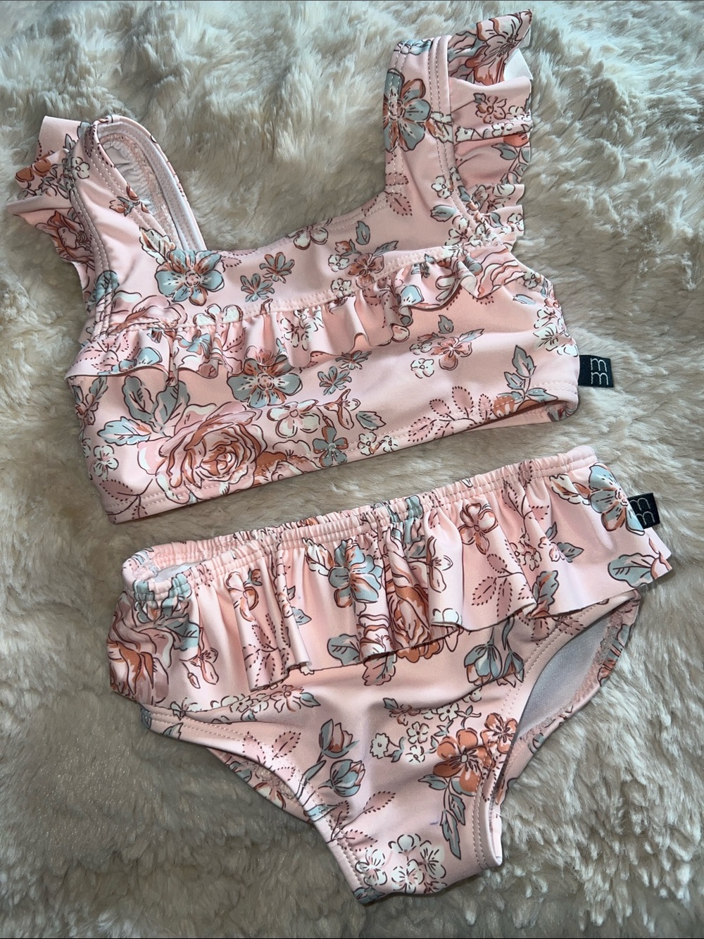 Kids Floral Ruffle Bikini - Pink